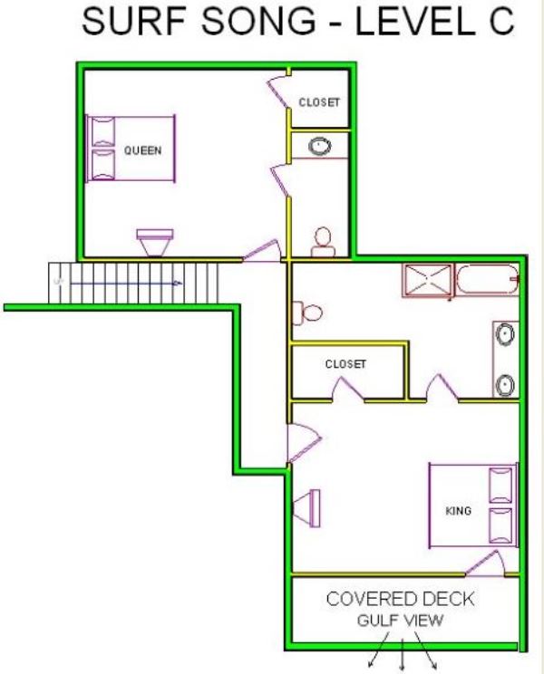 A level C layout view of Sand 'N Sea's beachfront house vacation rental in Galveston named Surf Song
